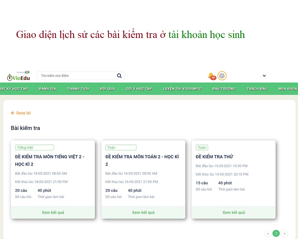 lịch sử các bài kiểm tra trực tuyến