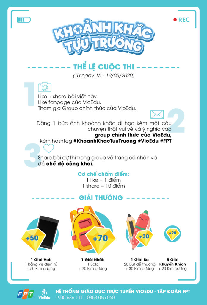 Cuộc thi "khoảnh khắc tựu trường" có thể giúp các bạn nhỏ tích lũy từ 20 -70 kim cương và các quà tặng giá trị