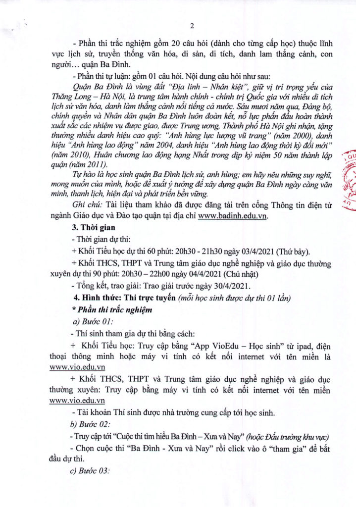 thể lệ cuộc thi tìm hiểu Ba Đình xưa và nay