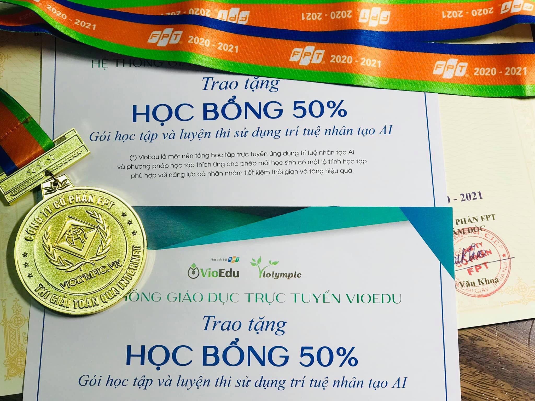 học bổng vioedu dành cho học sinh đạt giải kỳ thi violympic năm học 2020 - 2021