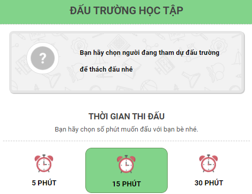 thời gian thách đấu tối đa là 30 phút giúp các bạn không bị căng thẳng mỗi khi tích luỹ kiến thức cùng vioedu