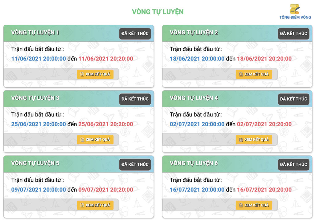 xem kết quả vòng tự luyện đấu trường toán học vioedu