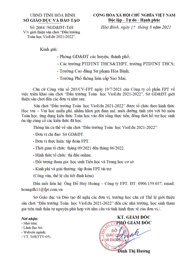 Sở GDĐT Hoà Bình triển khai đấu trường toán học VioEdu năm học 2021 - 2022 (1)